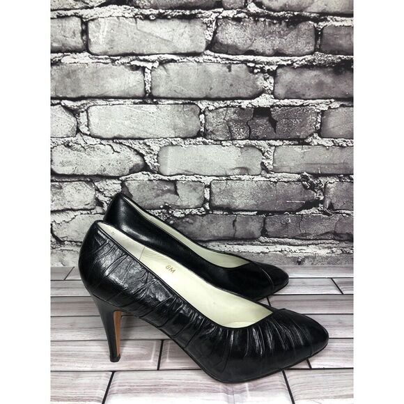 Jarolini Black Leather VTG Dress Pointed Toe Dress Heels Women’s Sz 8M US/38.5EU - Picture 3 of 16